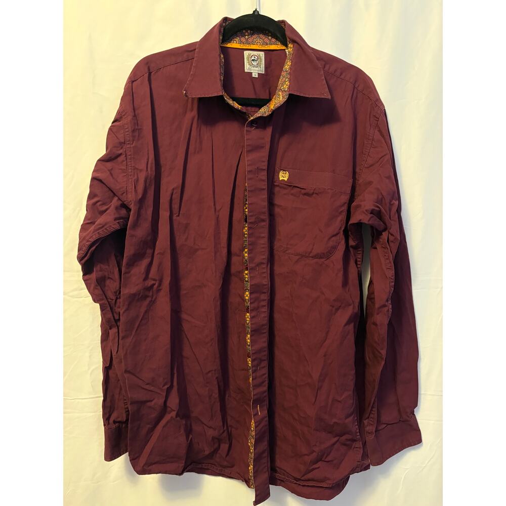 Cinch Button Down Shirt Top Burgundy Red Sz L